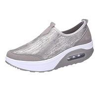 Zapatillas Ortopédicas Mocasines Botas de Mujer Cuña de Plataforma Zapatos para Caminar Cuero Espuma de Memoria Ponerse Zapatillas Casual (Color : Silver 1, Size : 41 EU)