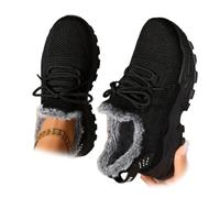 Zapatillas ortopédicas para mujer con forro de vellón para el invierno, ligeras con cordones, entrenadores ortopédicos de cuña ancha con soporte de arco, zapatillas atléticas, Black, 44 EU