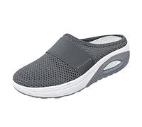 Zapatillas ortopédicas para mujer, transpirables, de malla, informales, cómodas, deportivas, para la salud, para exteriores, ligeras, anchas, antideslizantes, de verano, gris oscuro, 37 EU