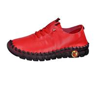Zapatillas ortopédicas para mujer, zapatos de piel, antideslizantes, transpirables, con cordones, modernos, con plantilla suave, suela plana, zapatos casuales, rojo, 36 EU