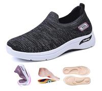 Zapatillas Ortopédicas Y Cómodas para Mujeres Tejer Zapatos Ortopédicos Transpirables Zapatos Deportivos Antideslizantes Zapatos De Entrenamiento para Caminar De Ocio (37,Black)