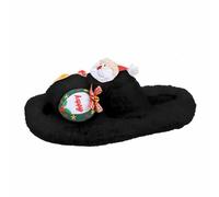 Zapatillas para mujer de Navidad con decoración de alce y santa, zapatillas de Navidad, divertidas casuales, suaves con punta abierta, zapatillas de hogar antideslizantes para regalo de Navidad, Negro