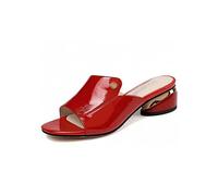 Zapatillas para Mujer Zapatillas de Mujer Rojas Sexis de Cuero Suave Zapatos Chanclas para Mujer Tacones de de Verano Zapatos deslizantes Sandalias cómodas para Mujer