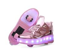 Zapatillas para niños, Zapatillas de Skateboard con Dos Ruedas, luz Ajustable con Cambio de Color, Carga USB, universales para Chicos y Chicas, Rosa 34 EU.