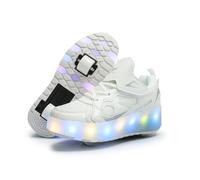 Zapatillas para niños, Zapatillas de Skateboard con Dos Ruedas, luz Ajustable con Cambio de Color, Carga USB, universales para Chicos y Chicas, Blanco, 33 EU.