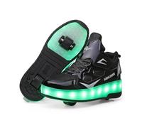 Zapatillas para niños, Zapatillas de Skateboard con Dos Ruedas, luz Ajustable con Cambio de Color, Carga USB, universales para Chicos y Chicas, Negro 38 EU.