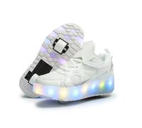 Zapatillas para niños, Zapatillas de Skateboard con Dos Ruedas, luz Ajustable con Cambio de Color, Carga USB, universales para Chicos y Chicas, Blanco, 36 EU.