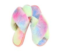 Zapatillas Peludas Mujer, Banda Cruzada Suave Peluda Pantuflas Mujer Verano Arco Iris Anti-Deslizamiento Piel Falsa Deslizamiento Cálido Peluche Casa Zapatillas Casa Interior Al Aire Libre (EU38-40)