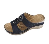 Zapatillas Piscina Mujer Comodas Suaves De Casa Pantuflas De Mujer Verano Estilo Retro, Informales, Con Flores Y CuñA Una Sola LíNea Para Playa. Zapatillas Playa Verano Suaves (Navy, 36)