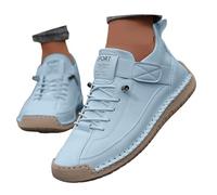 Zapatillas planas de ajuste ancho para mujer, retro, de piel sintética, para fascitis plantar, zapatos para caminar, manos libres, cómodos, antideslizantes, con detalles de puntadas, calzado ligero