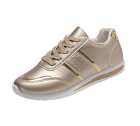 Zapatillas planas para mujer, con cordones, de piel baja, ligeras, informales, para exteriores, de negocios, para caminar, zapatillas deportivas, dorado, 37 EU