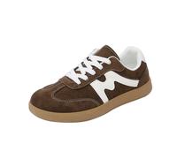 Zapatillas retro para mujer, clásicas para tenis y monopatín, con cordones, suela de goma, modernas, antideslizantes, informales, zapatillas planas de cuero, marrón, 39 EU Ancho
