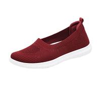 Zapatillas Slip-on planas bajas de malla mocasines transpirables de malla para mujeres_zapatillas de mujer Running Slip on zócalo mujeres vestidas zapatos deportivos sin cordones para, 1 rojo., 39 EU