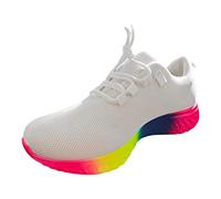 Zapatillas Sneakers Mujer Zapatos Comodos Mujer Primavera 2023 Nuevos Zapatos Deportivos De Punto con Cordones De Gruesa Informal para Arcoíris Zapatillas Deporte (White 38)