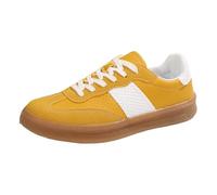 Zapatillas Tenis Y Skateboard Clásico Con Cordones Suela de Goma Antideslizante Plano De Cuero Zapatillas De Moda Ocio Zapatos De Monopatín Zapatos Casuales, amarillo, 42