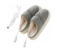 Zapatillas térmicas eléctricas USB, calentador de pies, de franela ultra suave, almohadilla térmica para mujeres y hombres, pequeños botines calentados, zapatillas de calentamiento, color gris