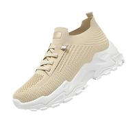 Zapatillas Training Mujer Zapatillas Mujer Deporte De Deporte De Verano para Malla A Rayas Cómodas Ortopédicas Y Casuales. Vestir Correr (Beige 39)