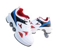 Zapatillas Unisex 2 en 1 con Deformación y Desprendimiento | Patines Retráctiles de 4 Ruedas y Doble Fila para Niños, Adultos, Hombres y Mujeres | Zapatillas Deportivas(Blue,39)