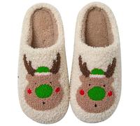 Zapatillas unisex para parejas, decoración navideña de moda, felpa cálida, dedos cerrados, zapatillas planas de algodón, zapatos de policía para hombre, color negro, verde, 40 EU
