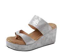Zapatillas Verano Mujer Casa Suaves Comodas Playa Zapatos De CuñA Informales Para La Playa, Sandalias Transpirables Con Tapa Abierta, Chanclas Con Punta Chanclas Piscina Suaves De (Silver, 40)