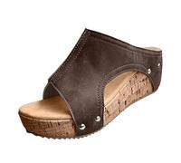 Zapatillas Verano Playa Deportivas Piscina Sandalias De CuñA con De Corcho para Mujer, con Punta Abierta Y Tiras En El Tobillo, OrtopéDicas Y CóModas, Pantuflas Mujer Verano Suaves Playa (Brown, 42)