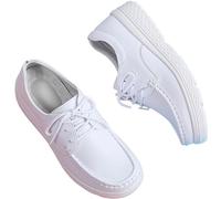 Zapato cómodo de Enfermera para el día de la Madre, Zapatos de Enfermera de Trabajo cómodos de Cuero Transpirable con Cordones para Mujer, Zapatillas Antideslizantes para Caminar,Blanco,42 EU