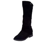 Zapato de gamuza para mujer - Botas de mujer mediados de pantorrilla casual zapatos de cuña vintage botas de caminar al aire libre botas de tacón cuadrado moda botas de ciudad color sólido, Negro