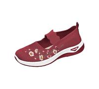 Zapato de mujer de baloncesto ortopédico zapatos sin cordones antideslizantes con malla para caminar con plataforma ortopédica ligera y cómoda, calzado de caminar para mujer, rojo, 37 EU