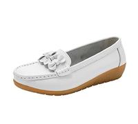 Zapato de mujer Mocasín Tacón Cuñado Lazo Plano Sin Cordones Cómodo Ligero Antideslizante, blanco, 42 EU