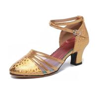 Zapato de Tacón Alto Correa Mujer Zapatos de Baile Latinos Moderno Tango Salsa Tacón Deportivo (Gold, Numeric_40)