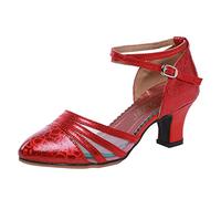 Zapatos de Baile Latino y Salsa para Mujer Zapatos de Tango Zapatos de tacón de Bloque con Tiras (Plateado, Adulto, Mujer, 35, Números, Sistema Tallas Calzado EU, Mediano)