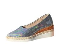 Zapato genérico para mujer, plataforma trenzada, slip On compensado, playa romana, plata, 39 EU