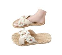 Zapato genérico para mujer, sandalias planas cómodas, chanclas de playa con entrededos en forma de U y estampado floral para uso diario, blanco, 40 EU