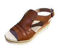 Zapato genérico verano mujer zapatos mujer verano sandalia caminando cómoda plataforma zapatos antideslizantes transpirables bohemia punta abierta sandalia con talón bloque, Marrón 1, 43 EU