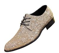 Zapato Hombre Ville en Lentejuelas Zapatos Oxfords para Hombres Punta Puntuada con Cordones Derbies Cuero Empeine Brillante Zapato Traje de Boda Talón Bajo para Negocios Ceremonia y Noche