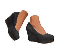 Zapato mujer verano Zapatos de boda cómodos altos cuñas de gamuza para mujer, punta redonda, disponibles en varios colores y suela Zapato Cuña Confort Pie Verano Boda, Le Noir, 37 EU