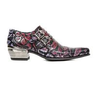 Zapato Nuevo ROCK 7960-S6 EMBOSSED Vintage Negro Rojo Cuero Hebilla Acero Tacón