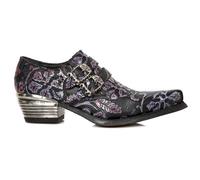 Zapato Nuevo ROCK 7960-S8 EMBOSSED VINTAGE Negro Cuero Hebilla Acero Tacón