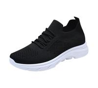 Zapato para mujer, zapatos ortopédicos, patas anchas, malla transpirable, amortiguación, incremento de la cuña, zapatillas descontratadas, antiderrapantes, con cordones, cómodos y ligeros, Negro , 40