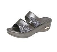 Zapatos abiertos mujer con cuña de verano - Chanclas mujer de verano con plataforma zapatillas de boca de pez planta ancha pantuflas doble hebilla Slide sandalias con pedrería moda zapatos casuales