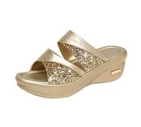 Zapatos abiertos mujer con cuña de verano - Chanclas mujer de verano con plataforma zapatillas de boca de pez planta ancha pantuflas doble hebilla Slide sandalias con pedrería moda zapatos casuales