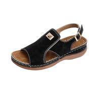 Zapatos abiertos mujer verano con cuña - Sandalias bajas mujer verano de piel abierta detrás color oro sandalia slingback con hebilla ajustable sandalias ligeras y transpirables zapatos casuales