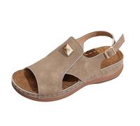Zapatos abiertos mujer verano con cuña - Sandalias bajas mujer verano de piel abierta detrás color oro sandalia slingback con hebilla ajustable sandalias ligeras y transpirables zapatos casuales