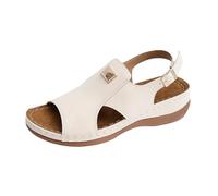 Zapatos abiertos mujer verano con cuña - Sandalias bajas mujer verano de piel abierta detrás color oro sandalia slingback con hebilla ajustable sandalias ligeras y transpirables zapatos casuales