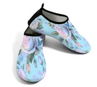 Zapatos acuáticos de playa para mujeres y hombres, de secado rápido, transpirables, antideslizantes, para piscina, surf, rosas y hojas de flores en azul, Blue, 38.5/39.5 EU