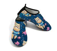 Zapatos acuáticos de playa para mujeres y hombres, de secado rápido, transpirables, antideslizantes, para piscina, surf, divertidos dibujos animados de gato bajo el agua, Blue, 38.5/39.5 EU