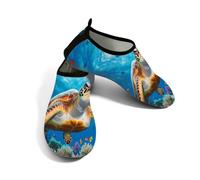 Zapatos acuáticos de playa para mujeres y hombres, de secado rápido, transpirables, antideslizantes, para piscina, surf, vida marina, tortuga marina, coral, Blue, 38.5/39.5 EU