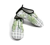 Zapatos acuáticos de playa para mujeres y hombres, de secado rápido, transpirables, antideslizantes, para piscina, surf, día de San Patricio, cuatro hojas sobre cuadros grises, verde grisáceo, 38.5