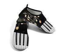 Zapatos acuáticos de playa para mujeres y hombres, de secado rápido, transpirables, antideslizantes, para piscina, surf, teclado de piano blanco y negro, Dorado, negro y blanco, 6/7 UK Men/ 8.5/9 UK