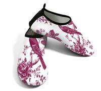 Zapatos acuáticos de playa para mujeres y hombres, de secado rápido, transpirables, antideslizantes, para piscina, surf, hojas florales vintage, rama, pájaro, granate, 6/7 UK Men/ 8.5/9 UK Women